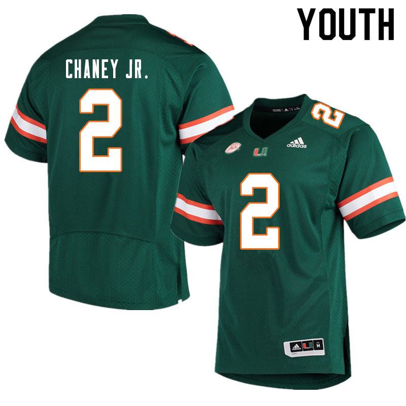 Youth #2 Donald Chaney Jr. Miami Hurricanes College Football Jerseys Sale-Green - Click Image to Close